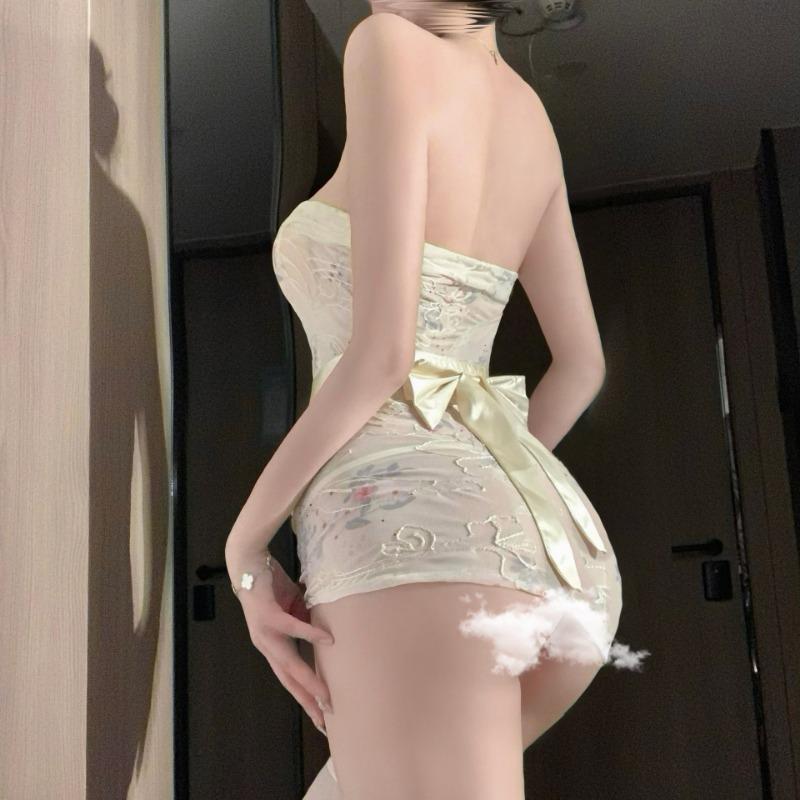 Sex Underwear Sexy Hip Wrap Uniform Tube Top Embroidery Print Perspective Kimono Suit Hot Girl Backless Cute