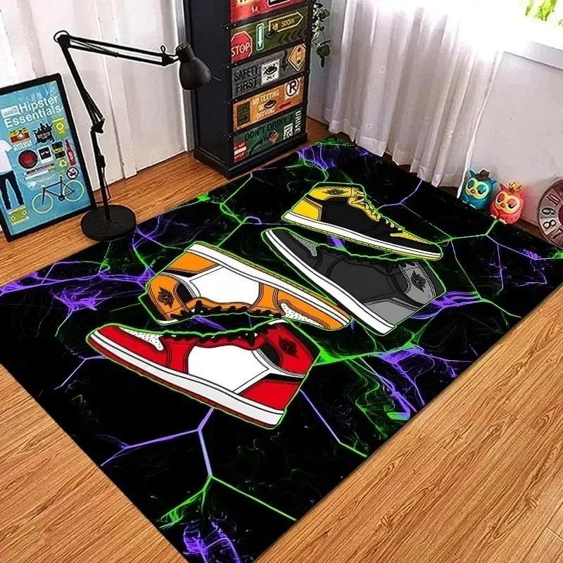 Fashion Shoes Sneakers Logo Print Carpet Rug for Living Room Corridor Bedroom Machine Washable Kid Room Play Floor Mat Gifts