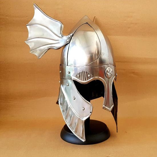 Medieval Fantasy Winged Viking Helmet with Stand  Wearable Steel Helmet for LARP, Cosplay Renaissance Fair Norse Warrior Costume Prop