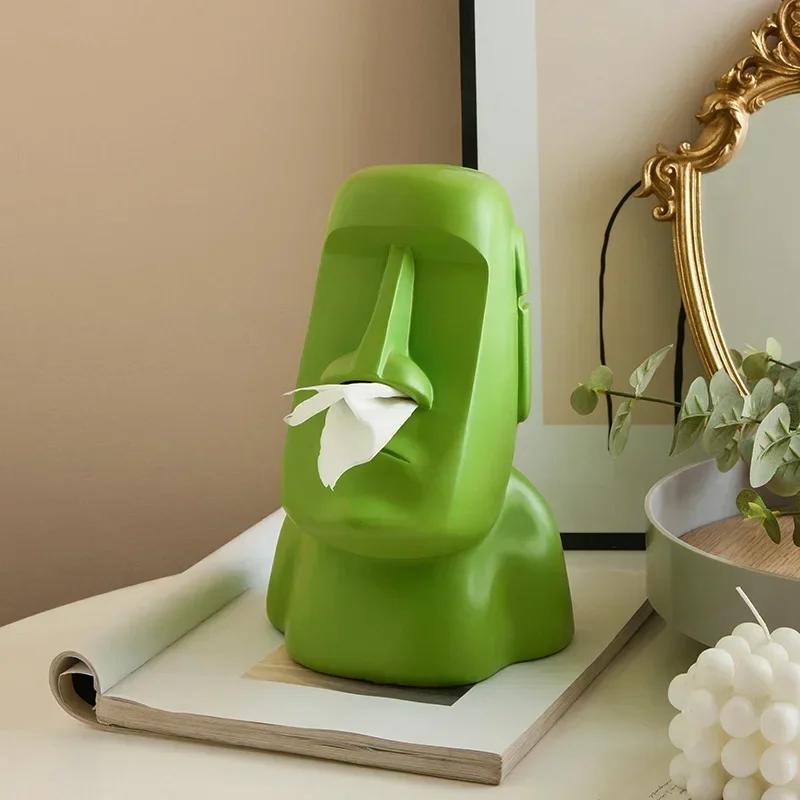 Kitchen Moai Stone Statue Island Portrait Dispenser Tissue Box Napkin Storage Mouth Organizer Accessories Useful Things Decor