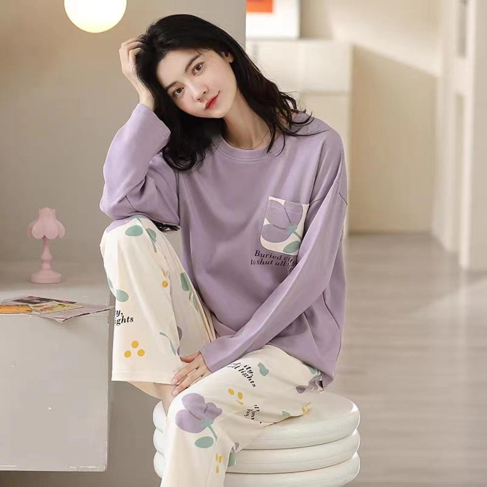 Long-Sleeved Maternity Pajamas Large Size Pajama Suit Sweet Homewear Suit Maternity Use
