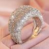 Luxury Inlaid White CZ Women's Ring Elegant CopperColor Geometry Daily Wear Party Jewelry Anniversary Gift