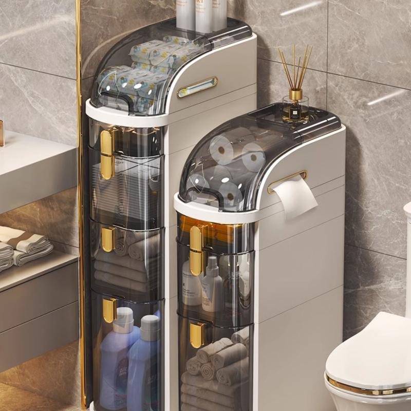 Slim Bathroom Storage Cabinet - Compact Side Cabinet with Drawer-Type Toilet Organizer Plastic Narrow Gap Storage for Bathrooms