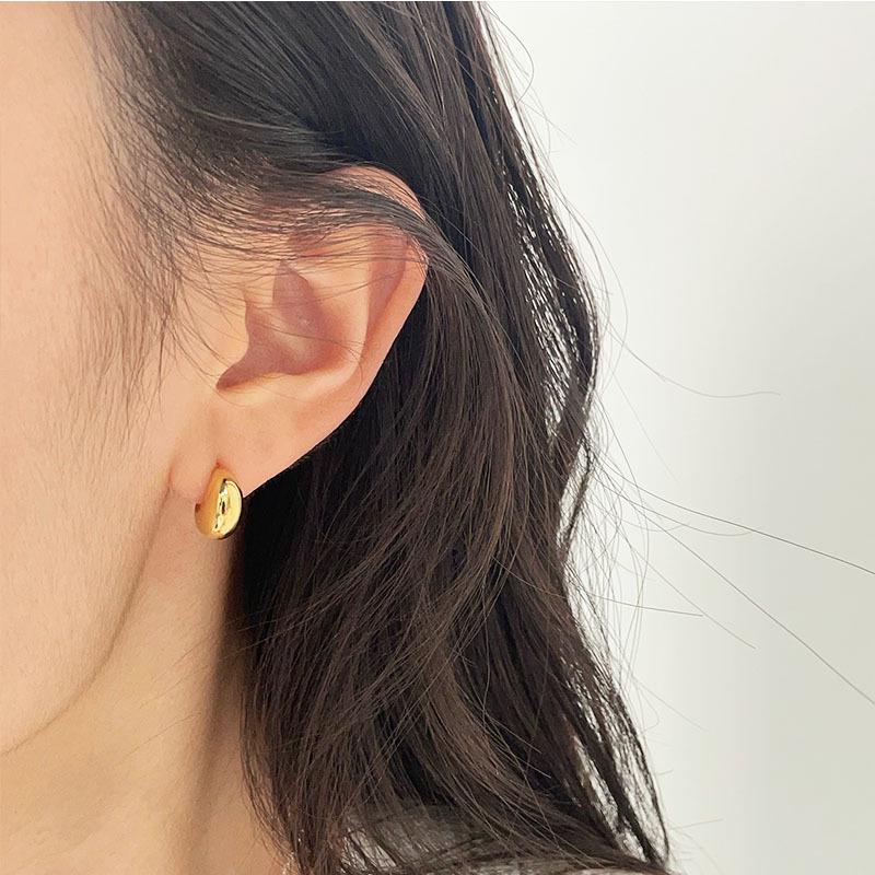 S925 Sterling Silver Gold Bean Korean Water Drop Stud Earrings - Simple, Versatile Jewelry for Women