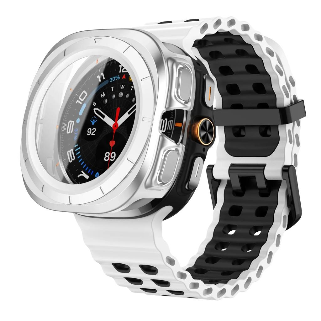 Gehärtetes Glas Case+Armband Für Samsung Galaxy Watch 7 ultra 47mm Zweifarbiges Sport-Silikonarmband Galaxy Watch Ultra7 Hülle