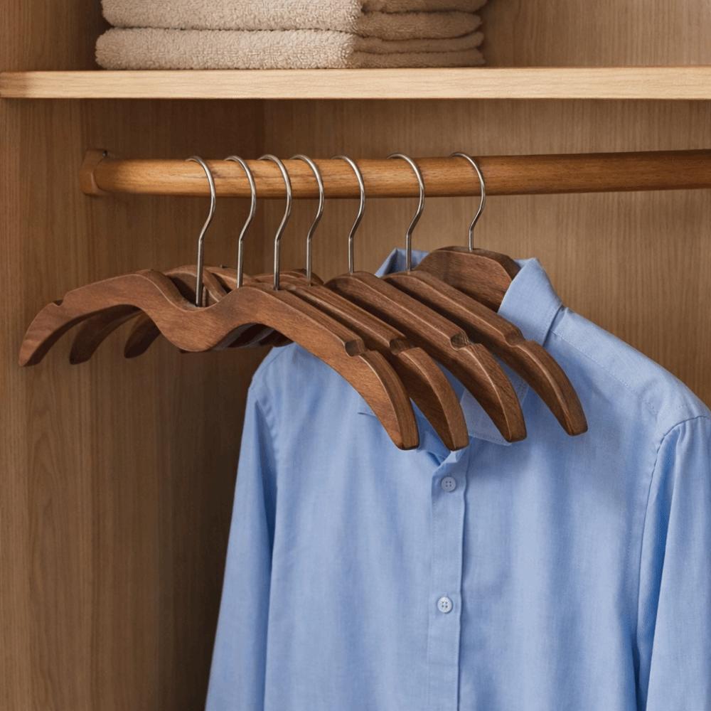 2pcs Shoulder Protecting Wood Short Neck Hanger Heavy-Duty Clothes Hanger Clothes Drying Rack Hotel