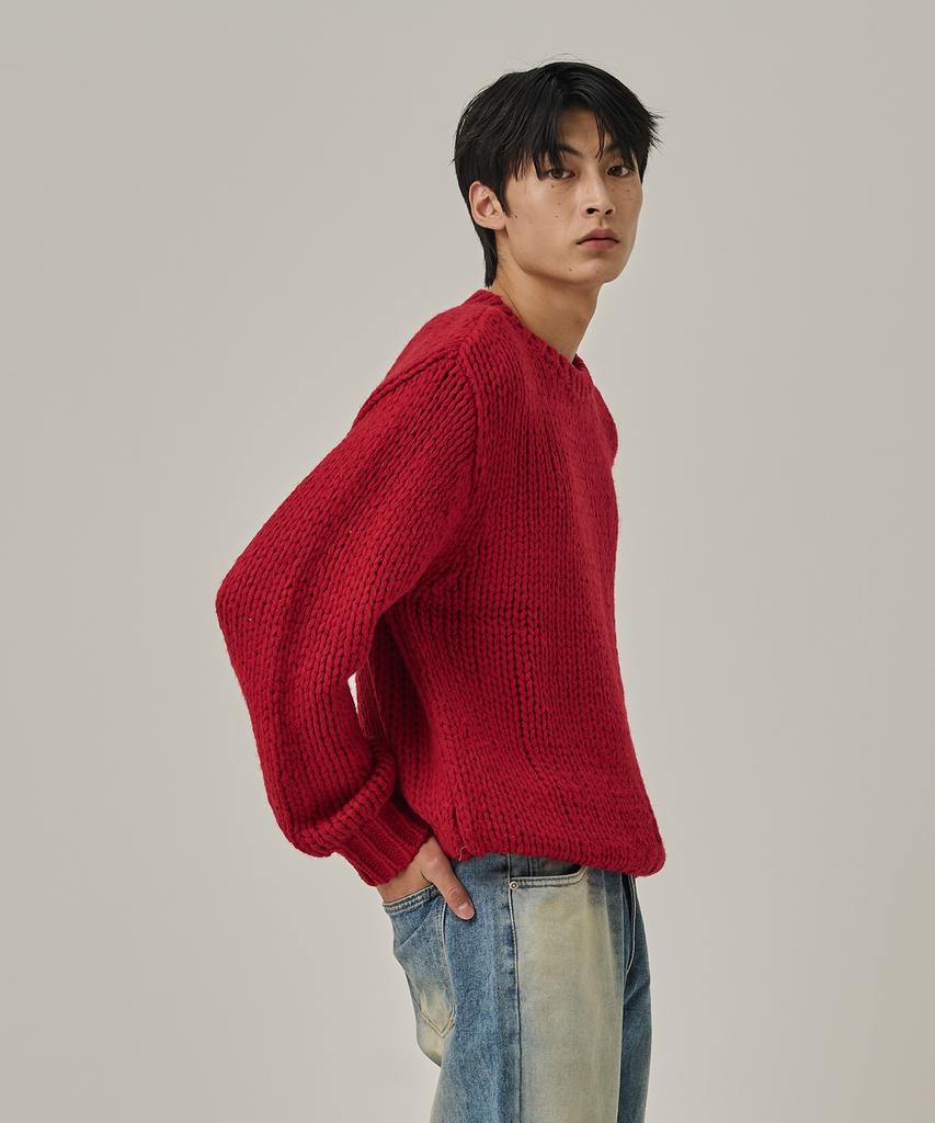 ANALOG MOOD Heavy Warm Round Pullover Knit (Red)
