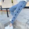 Fashion Heart Print Girl Jeans Elastic Waist Casual Pants Kids Spring Autumn Children's Clothing