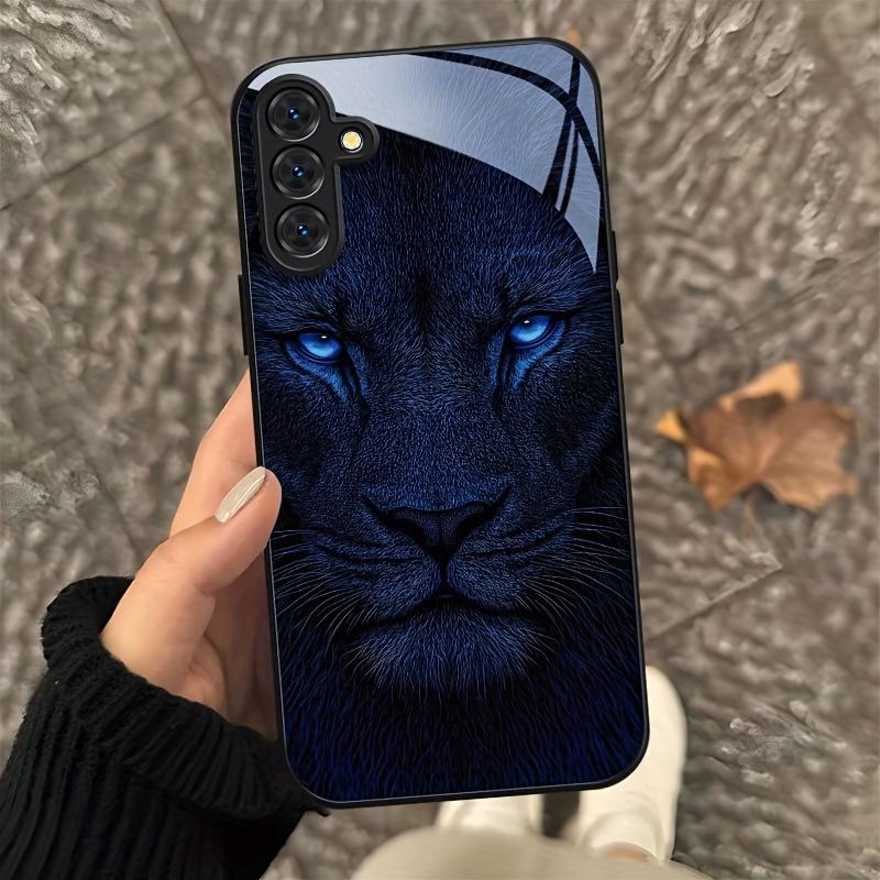 Blauer Löwe Cooles Schwarzes Rahmen Glas Handyhülle Geeignet für Samsung GalaxyS26 S25 S24 S22 S21 S20FE Ultra Plus Sturzfest Rückabdeckung For Galaxy S11plus