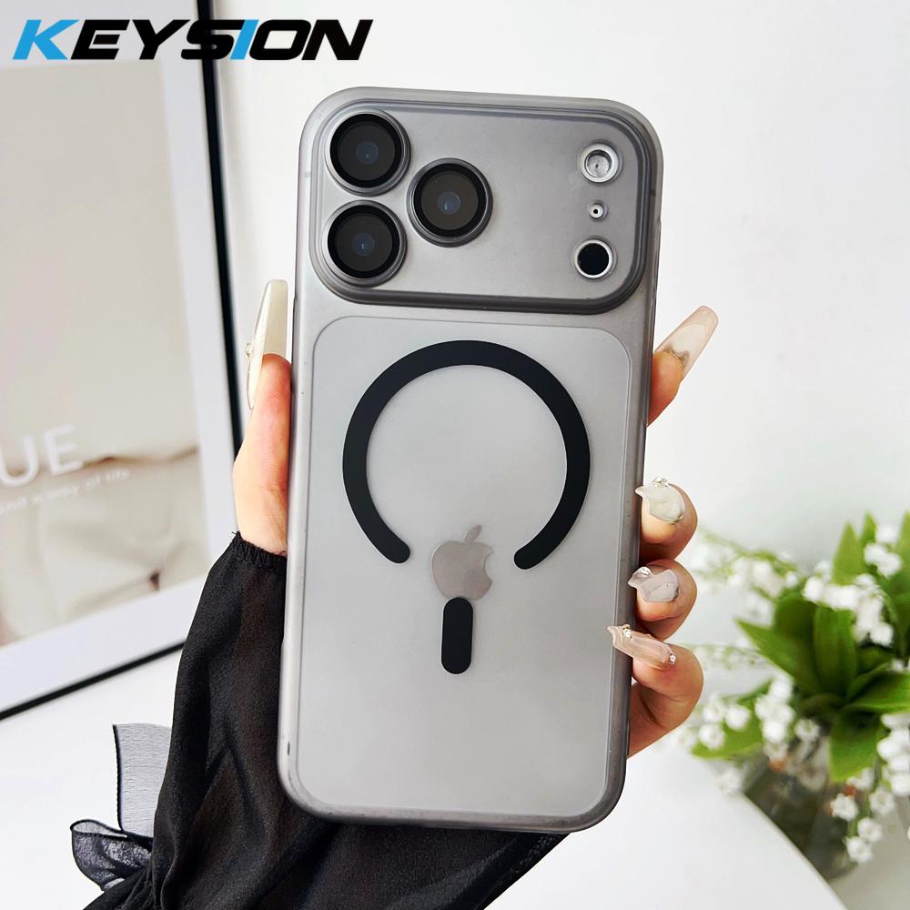 KEYSION Ultradünne Matte Klare Hülle für Magsafe für iPhone 13 14 15 Pro Max 15 Plus Magnetische Kabellose Lade-Rückabdeckung