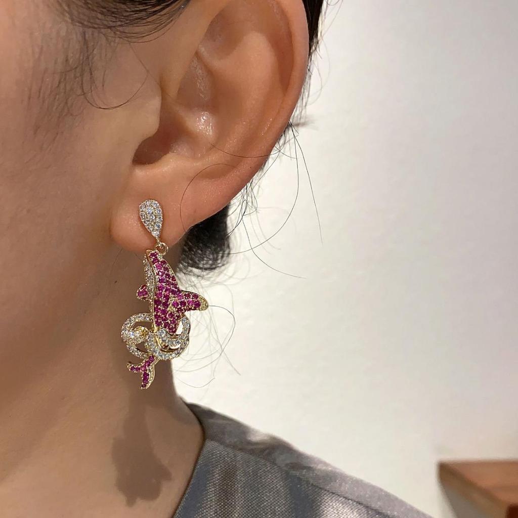 Dolphin Zircon Micro-Pavé Vintage Earrings: Luxurious & Retro High-End Jewelry for Women
