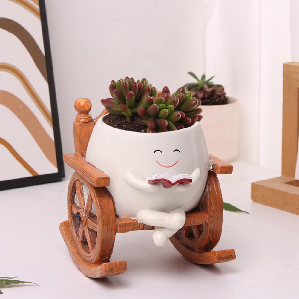 Smile Face Flower Pot Resin Rocking Chair Reading Planter Pot Smiling Succulent Flowerpot Garden Patio Accessories