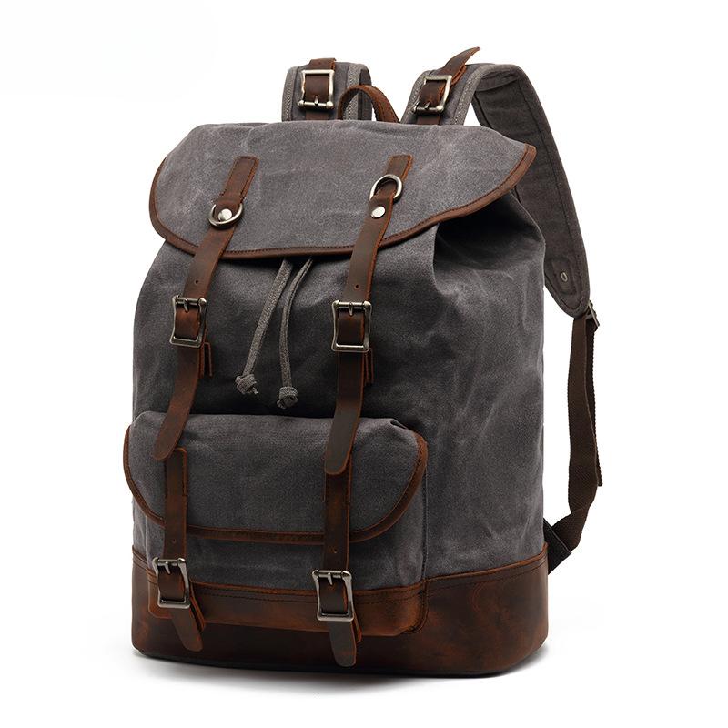 Europe and The United States Retro Waterproof Rucksack Wax with Leather Backpack Travel Electric Head