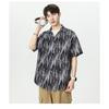 Men's Black White Abstract Stripe Print Short Sleeve Shirt - Oversized Casual Streetwear Summer Button Up