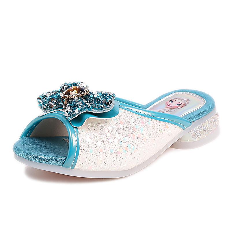 

Босоножки для девочек Туфли принцессы Эльзы Летний новый стиль Босоножки для больших детей Синие Детские туфли Шлепанцы 26Inner Length16.5cm синий