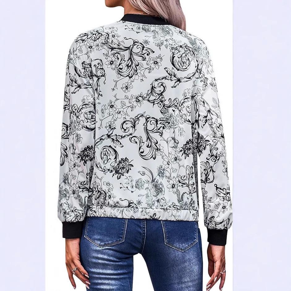 Dámský stylový podzimní/zimní top s potiskem Shanoo pro plnoštíhlé - Lehká bunda v evropském/americkém casual stylu