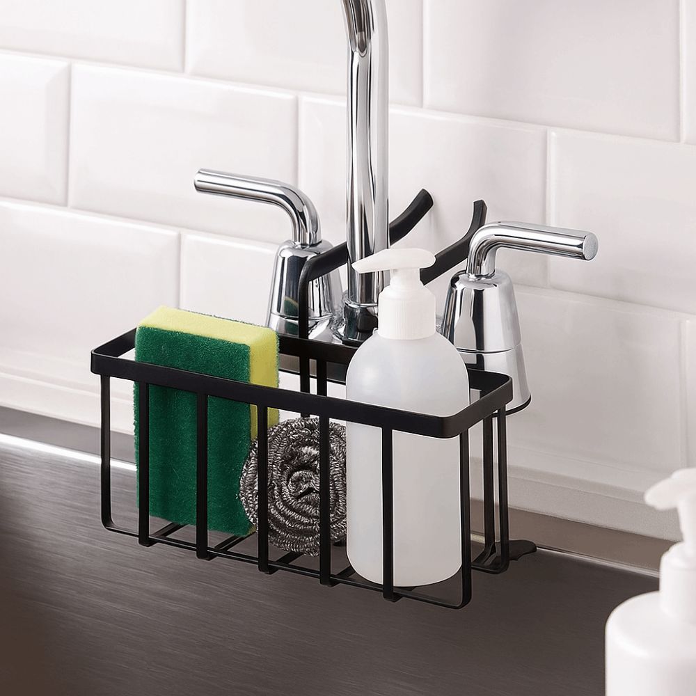 Kohlenstoffstahl Spülbecken Schwammhalter Abtropfbar Verstellbar Schwamm Aufbewahrungsregal Platzsparend Hängendes Design Spülbecken Abtropfgestell Badezimmer