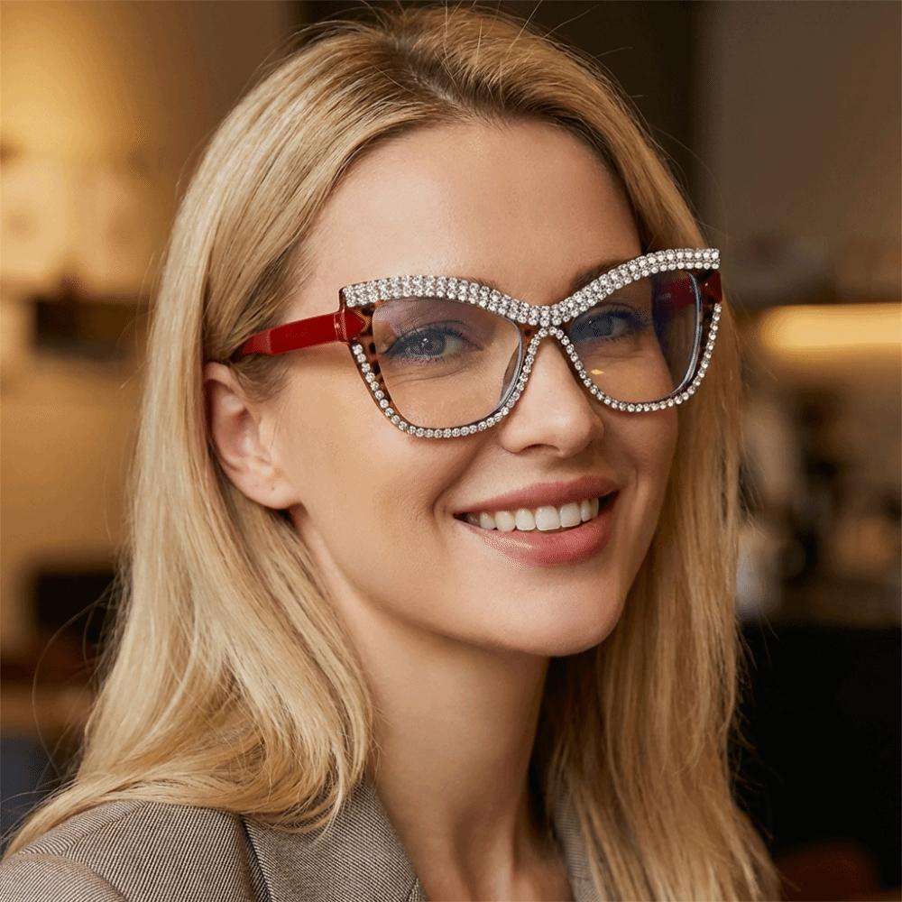 Trendy INS Rhinestone Glasses Luxury Lightweight Large Frame Eyewear Fashion Elegant Women Spectacles Selfie