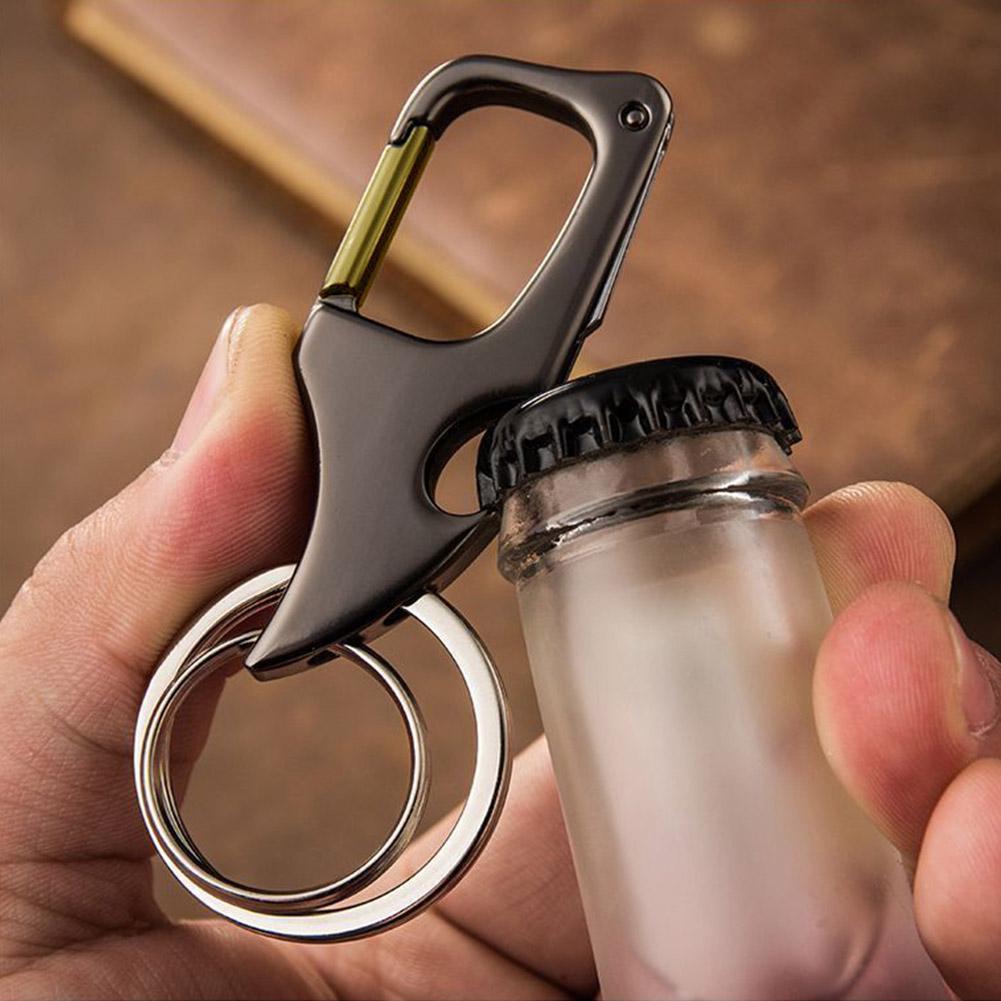 Portable Camping Can Opener Camping Travel Stainless Steel Can Opener Keychain 2-In-1 Multi-Function Beer Bottle Jar Opener Tool