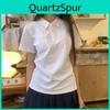Short Polo White Shirt Womens Sleeve Casual Regular Fit Basic Top Daily School Streetwear Blouse