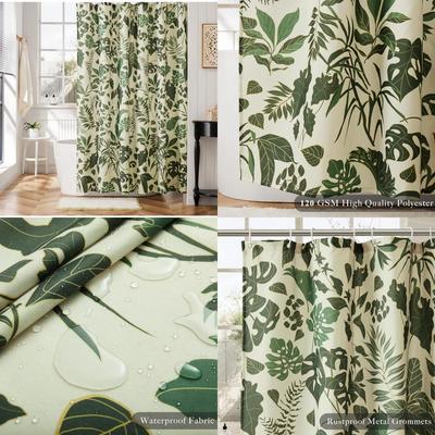 Boho Shower Curtain Green Cute Floral Shower Curtains For Bathroom Allover Jungle Tropical Leaves Plant Shower Curtain Waterproo