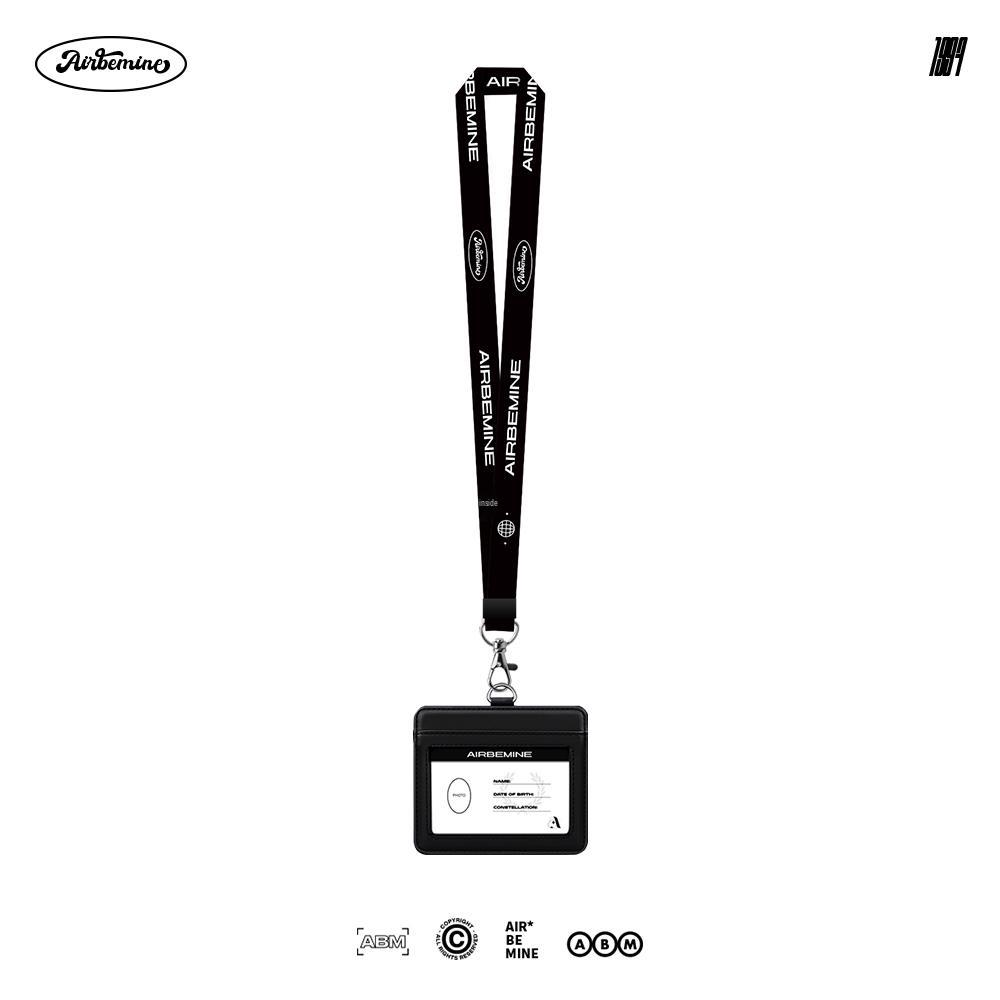 Airbemine Genuine Leather Black Cowhide Bag with Chest ID Holder and Lanyard Pure Black Lanyard Vertical Card Holder