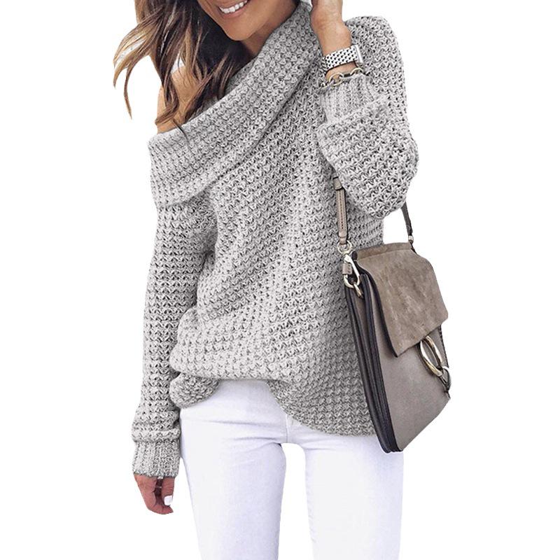 2025 Women's European & American Autumn/Winter High Neck Knit Sweater - Solid Colors