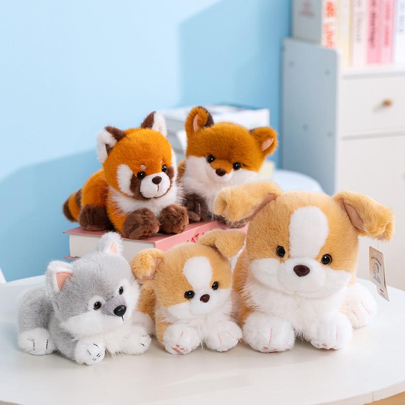 20/30cm Fluffy and Cute Simulation Lying-Down Small Animal Plush Toy Red Panda Fox Border Collie Dog Plushies Soft Toys