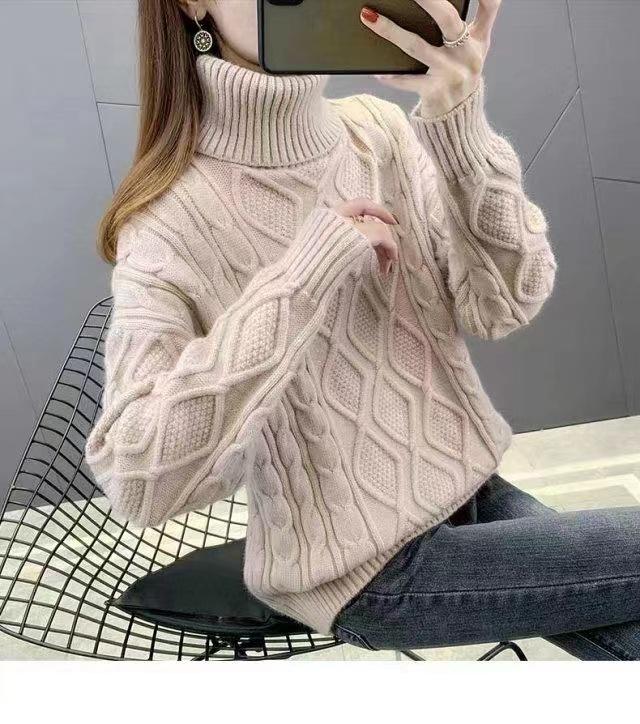 Two Lapels Small Top Autumn and Winter Lazy Wind Solid Color Twist Thickened Knitted Outerwear Sweater Women