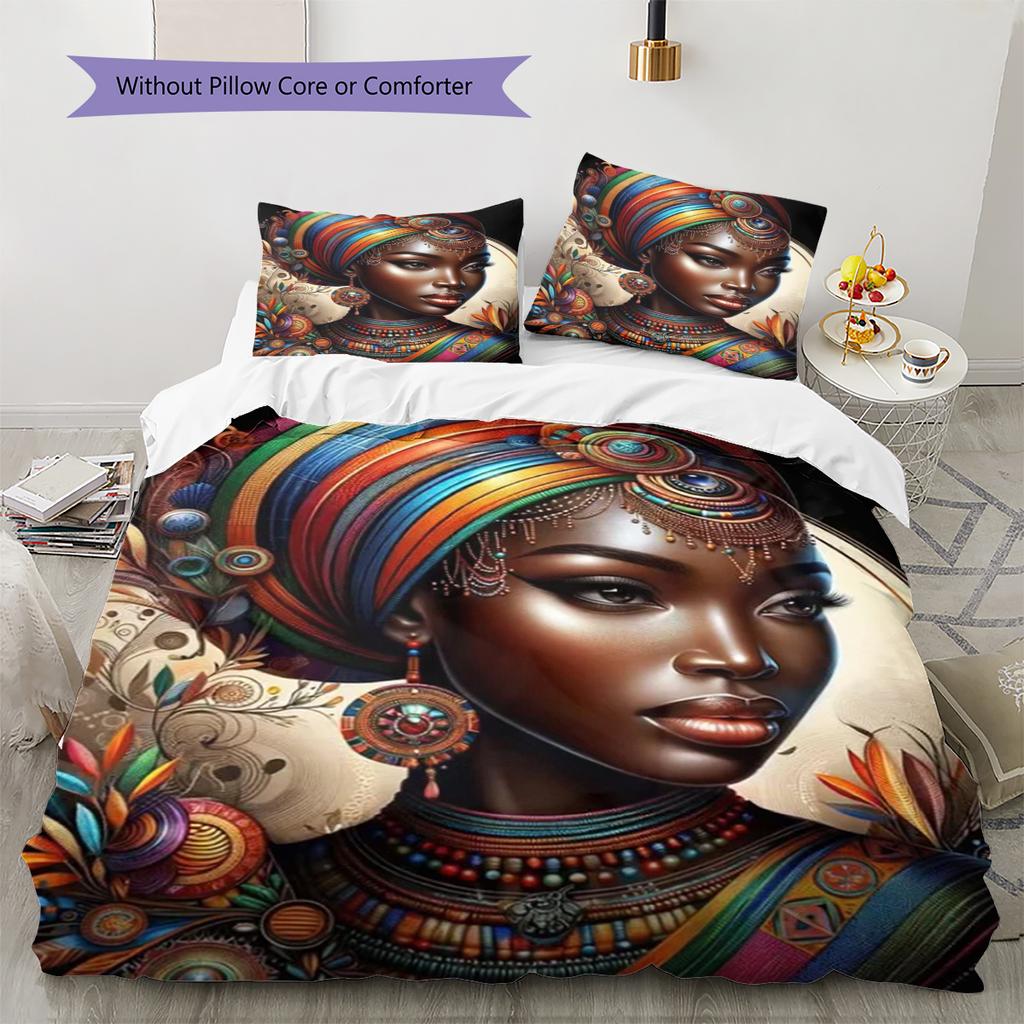 Black Women Pattern Bedding Quilt Set Quilt Cover Pillowcase Home Decoration Gift (1 * duvet cover + 2 * pillowcase, without core)