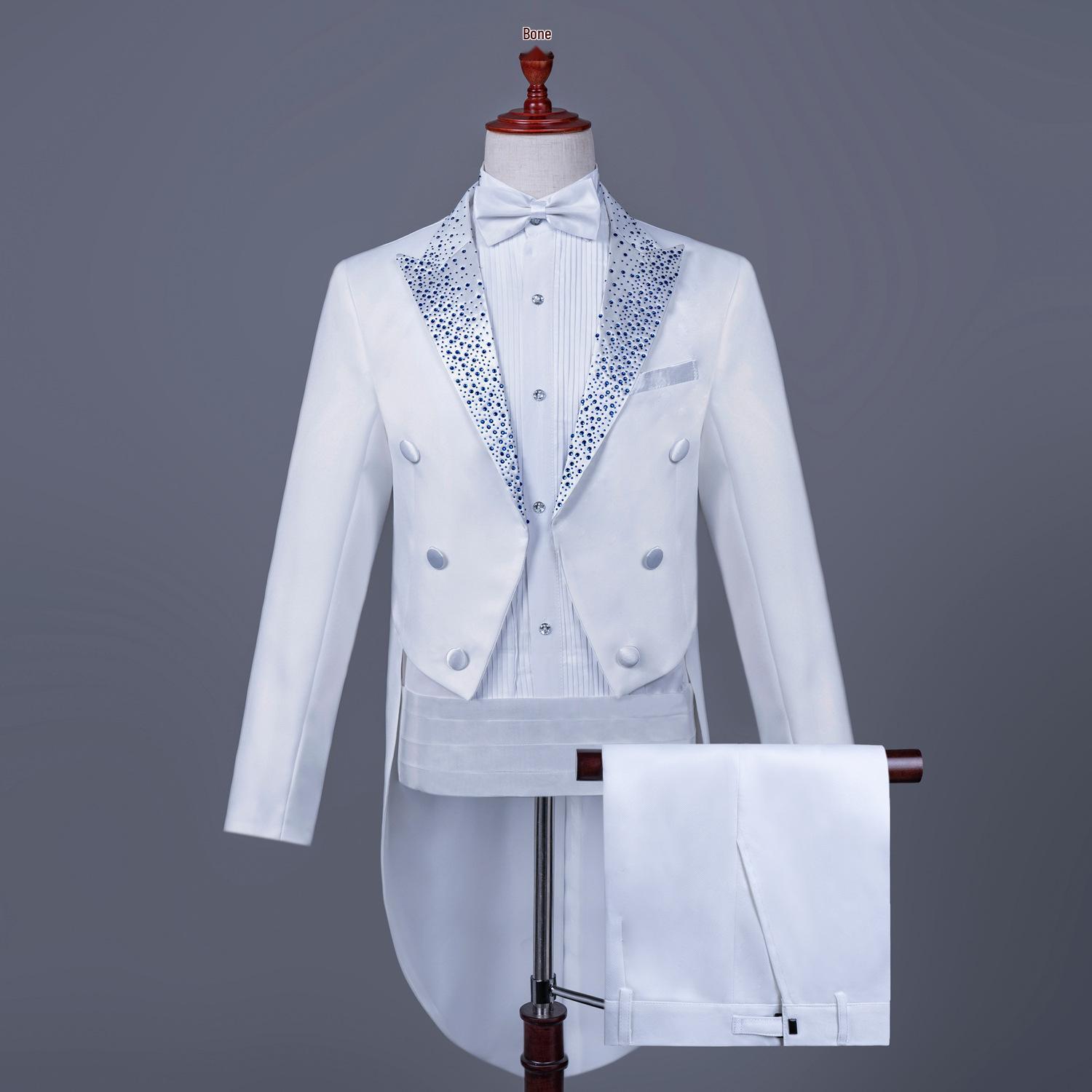 

Men s Black and White Rhinestone Tailcoat for Magician, Singer, or Conductor - Formal Performance Wear Medium