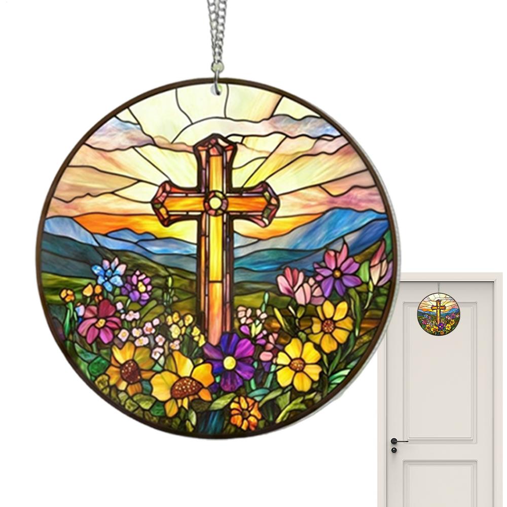 Flower Suncatchers Christian Acrylic Sun Catcher Stained Hangings Religious Home Decoration Flower Design For Window Wall Door