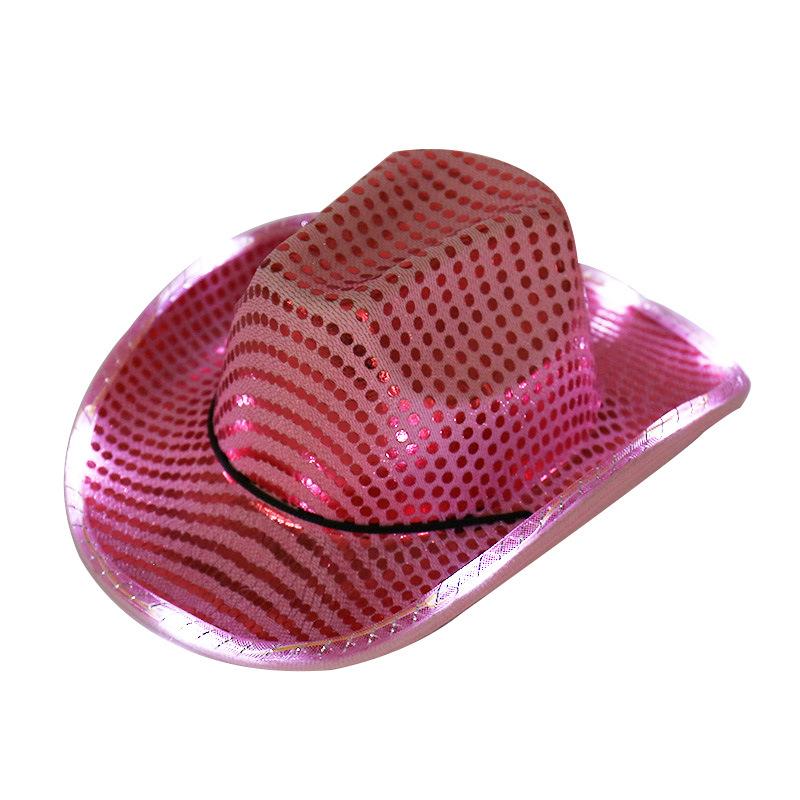 Sequin Brim Led Light Hat Western Denim Big Brim Denim Hat European and American Performance Fashion Light Hat