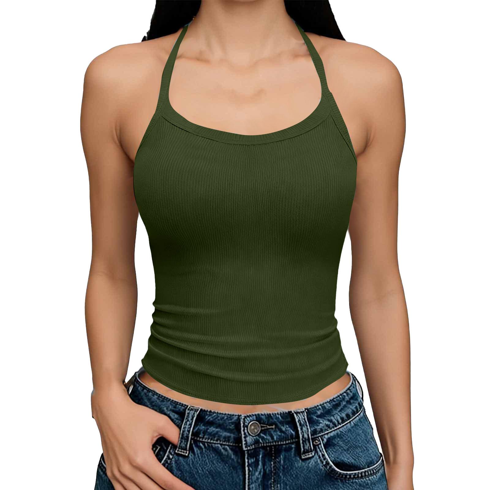 

Women s Fashionable Casual -Color Fitted U-Neck Tank Top L армия зеленый