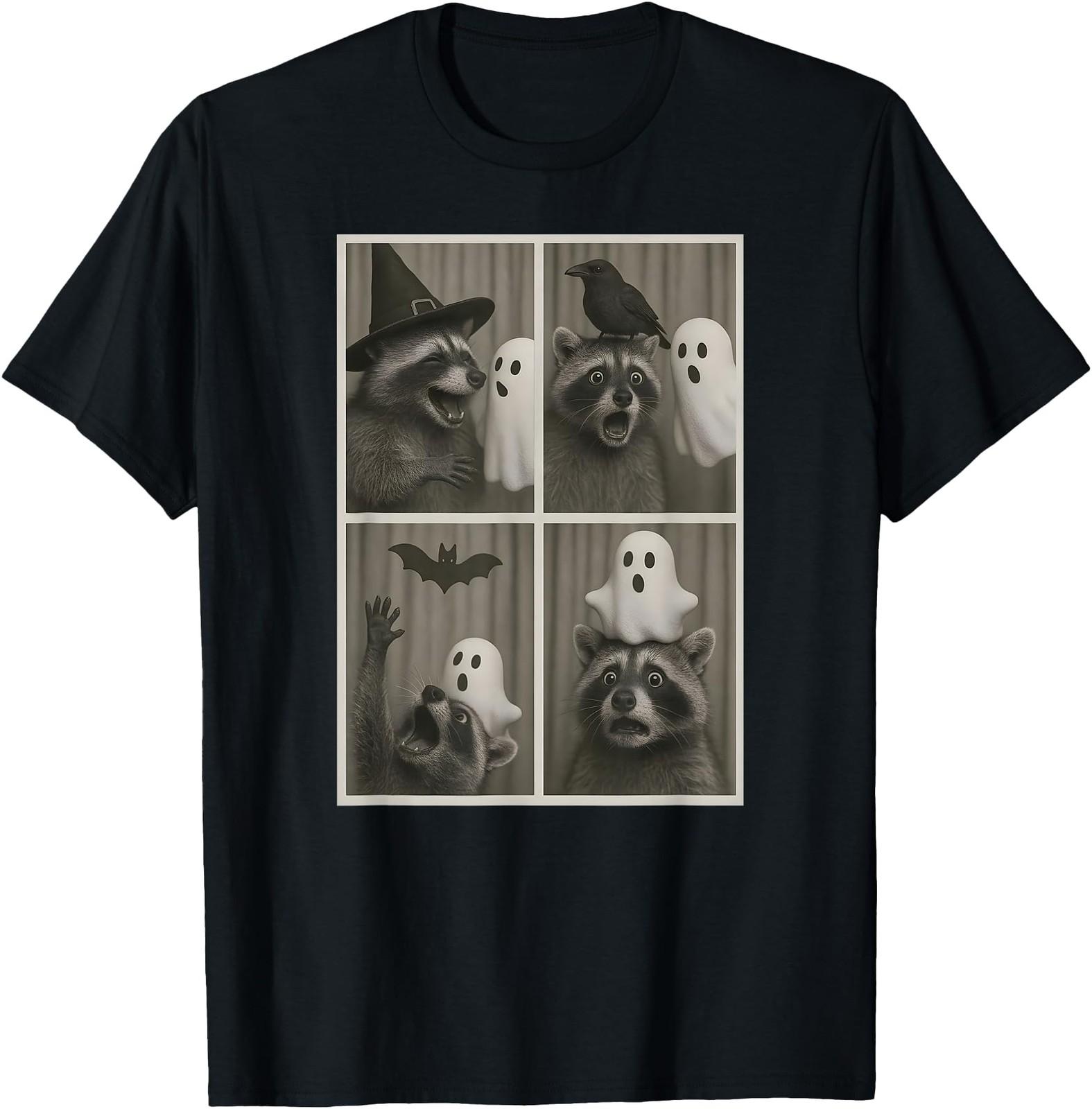 Funny Halloween Party Raccoon Photo Cabin Design T-Shirt S разноцветный