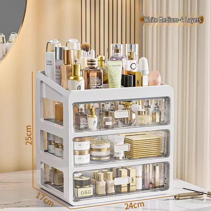 Cosmetic Storage Box with Drawers for Lipstick & Skincare - Compartmentalized Desktop Organizer for Dressing Table