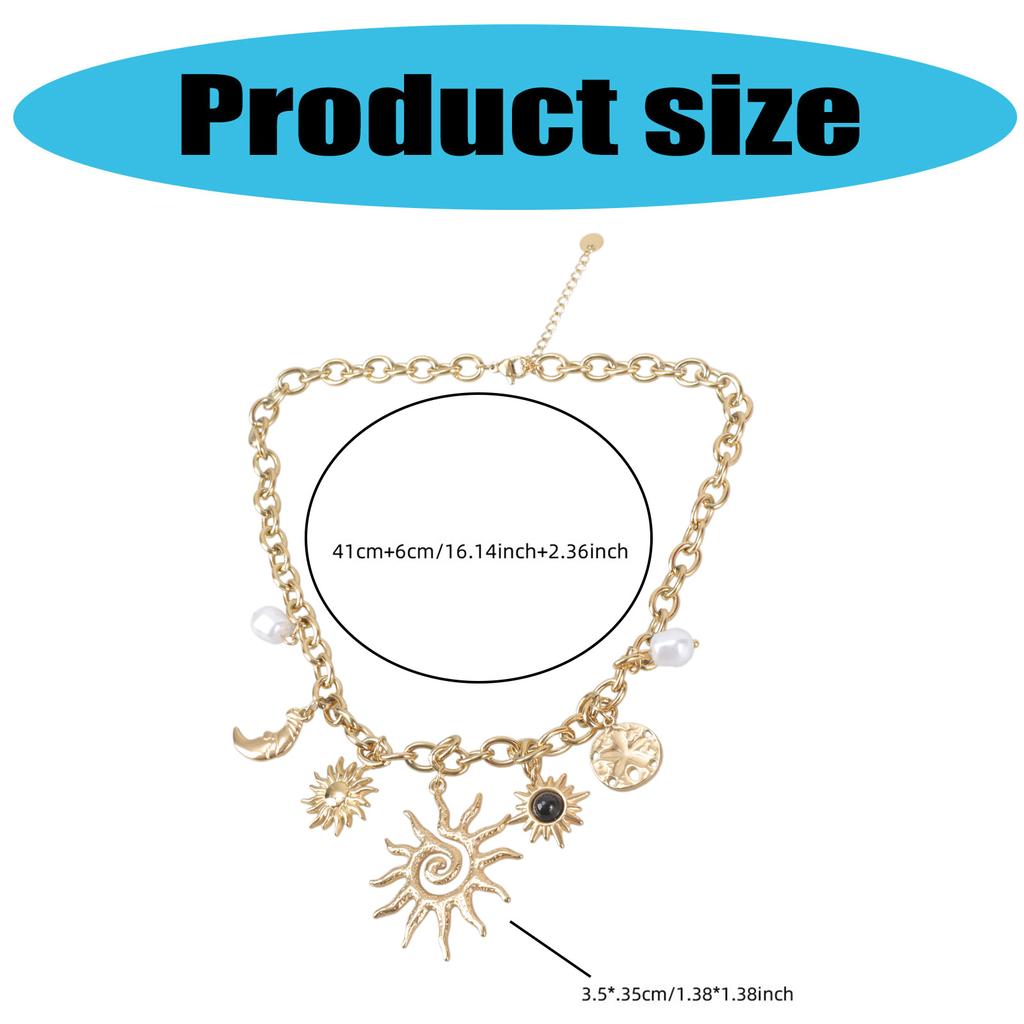 Stainless Steel Moon And Sun Pendant Necklace Adjustable Chain Length Neckchain Dainty Stylish Jewelry Gift For Women