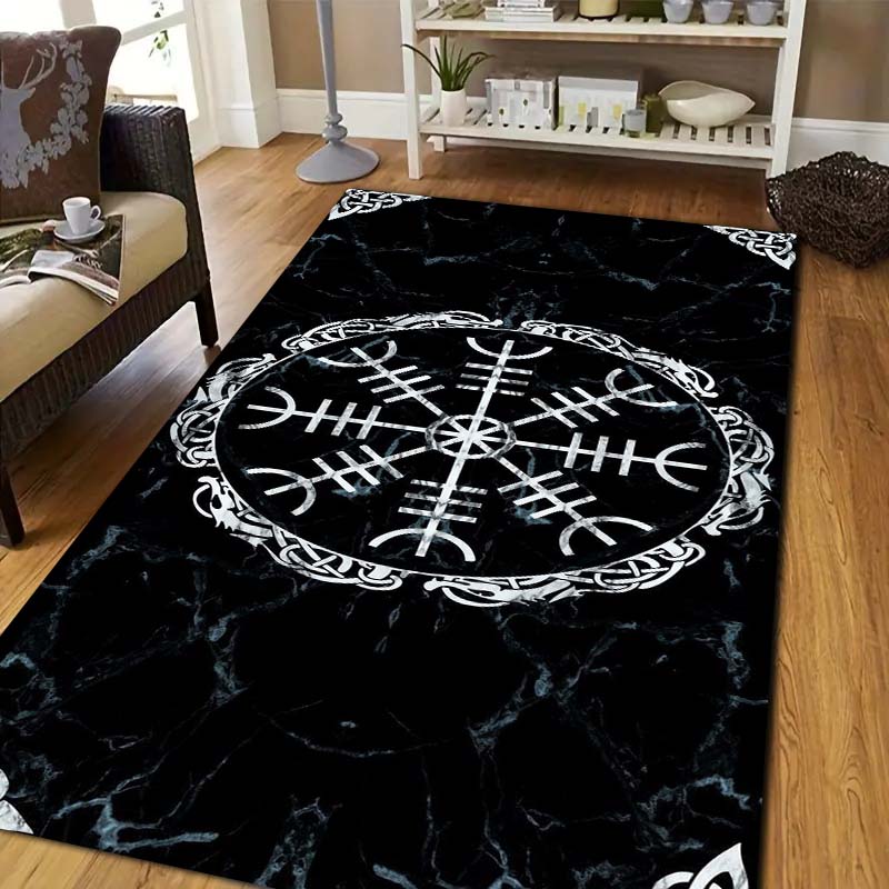 Viking Norse Rune Symbol Print Area Rug Non‑Slip Soft Floor Carpet Bedroom Living Room Present Indoor Home Lounge Bedding Decor