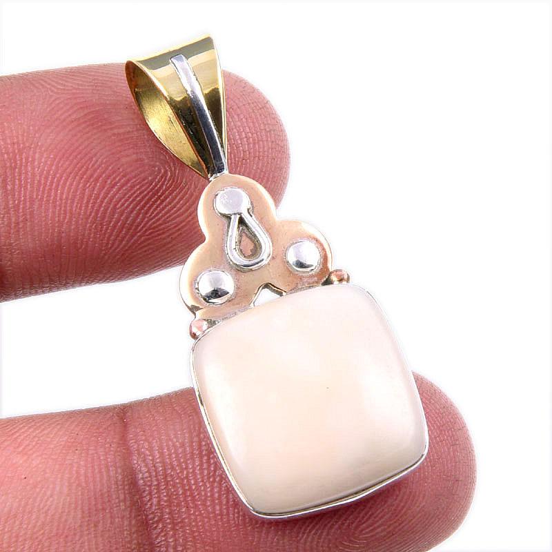 

Natural Pink Opal Gemstone 925 Solid Sterling Silver Two Tone Pendant 1.75 r9R21