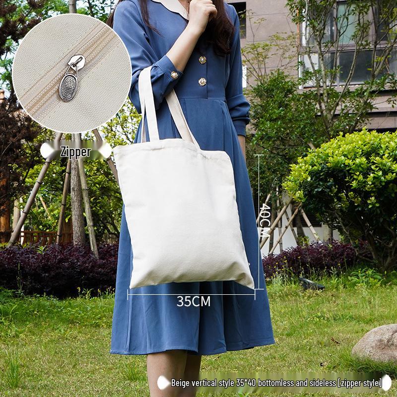 Customizable White Canvas Tote Bag with High-End Feel