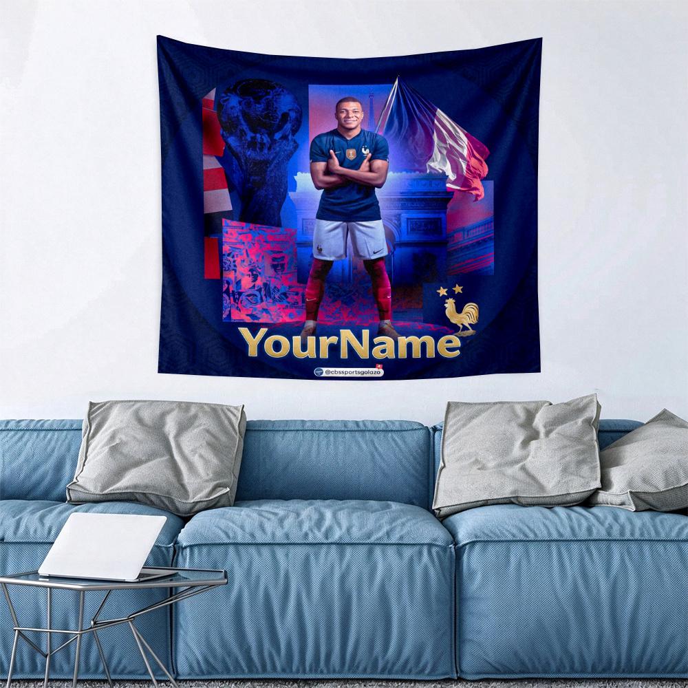 Mbappe Custom Your Name Wall Decor Tapestry Art For Pet Memorial Birthday Wedding Party Backdrop Family Gift