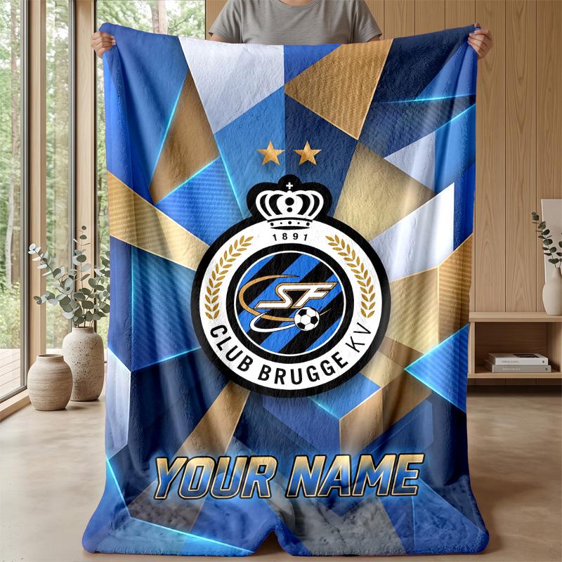 Custom Text Flannel Throw Blanket, Lightweight Cozy Bed Sofa BlanketClub Brugge FC