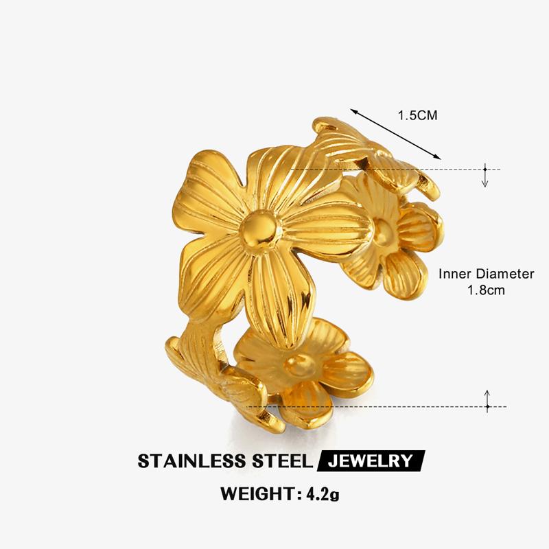 Stainless Steel Flower Open Ring for Women Delicate Sweet Irregular Adjustable Finger Ring Trend Versatile Jewelry Birthday Gift