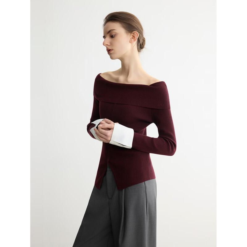 ELLE Women's Color Block Off-Shoulder Knit Sweater