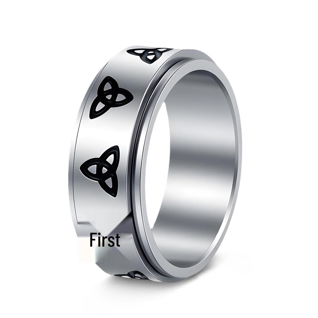 Viking Rune Men's Titanium Steel Ring with Celtic Trinity Knot and Rotatable Design