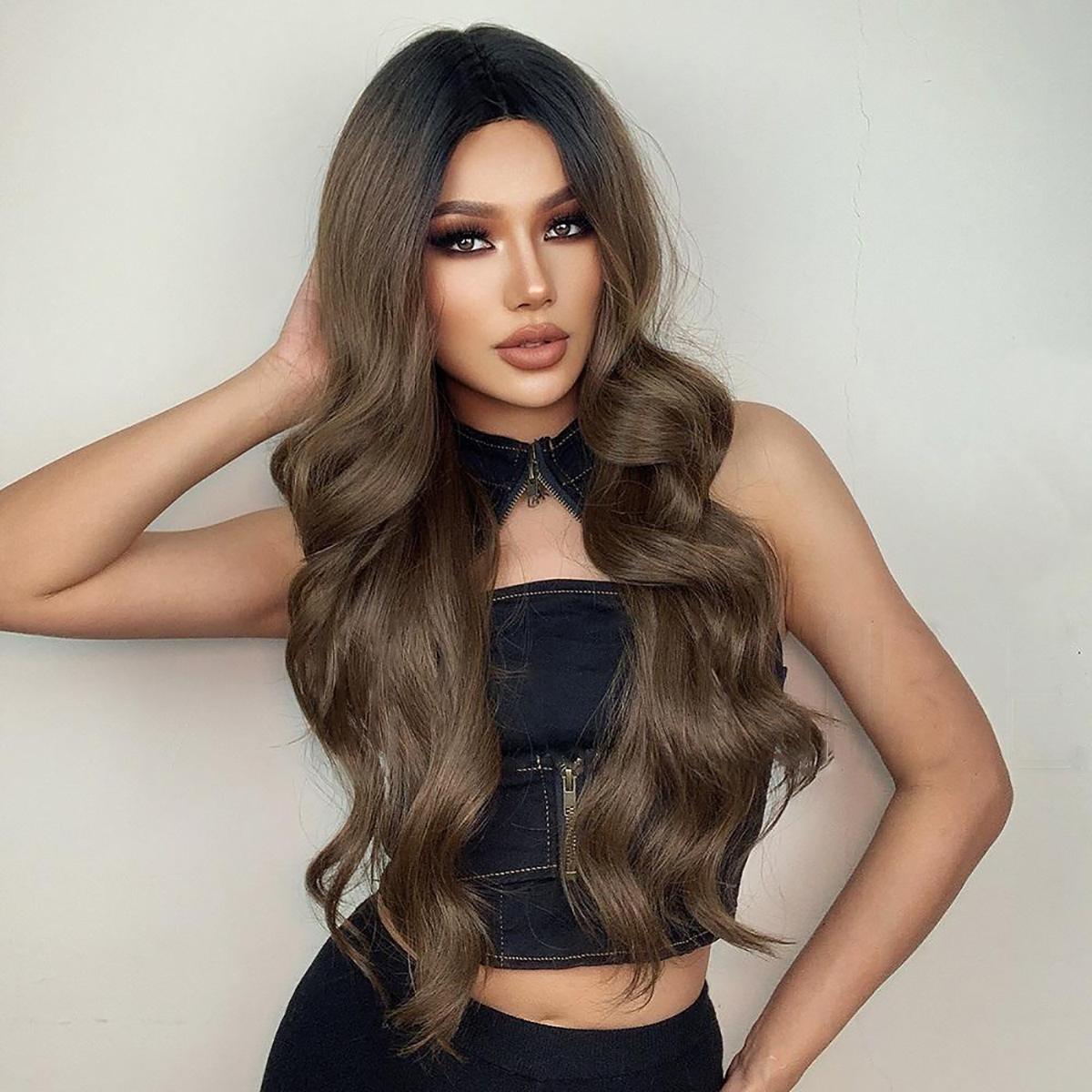 

Жен. 66см Искусственные волосы Кружевной парик Светло-каштановые волосы Розовые волосы Сетка для волос Головные уборы Полный головной убор Чистая ручная работа Карни Парик канекалон 66cm темно-коричневого