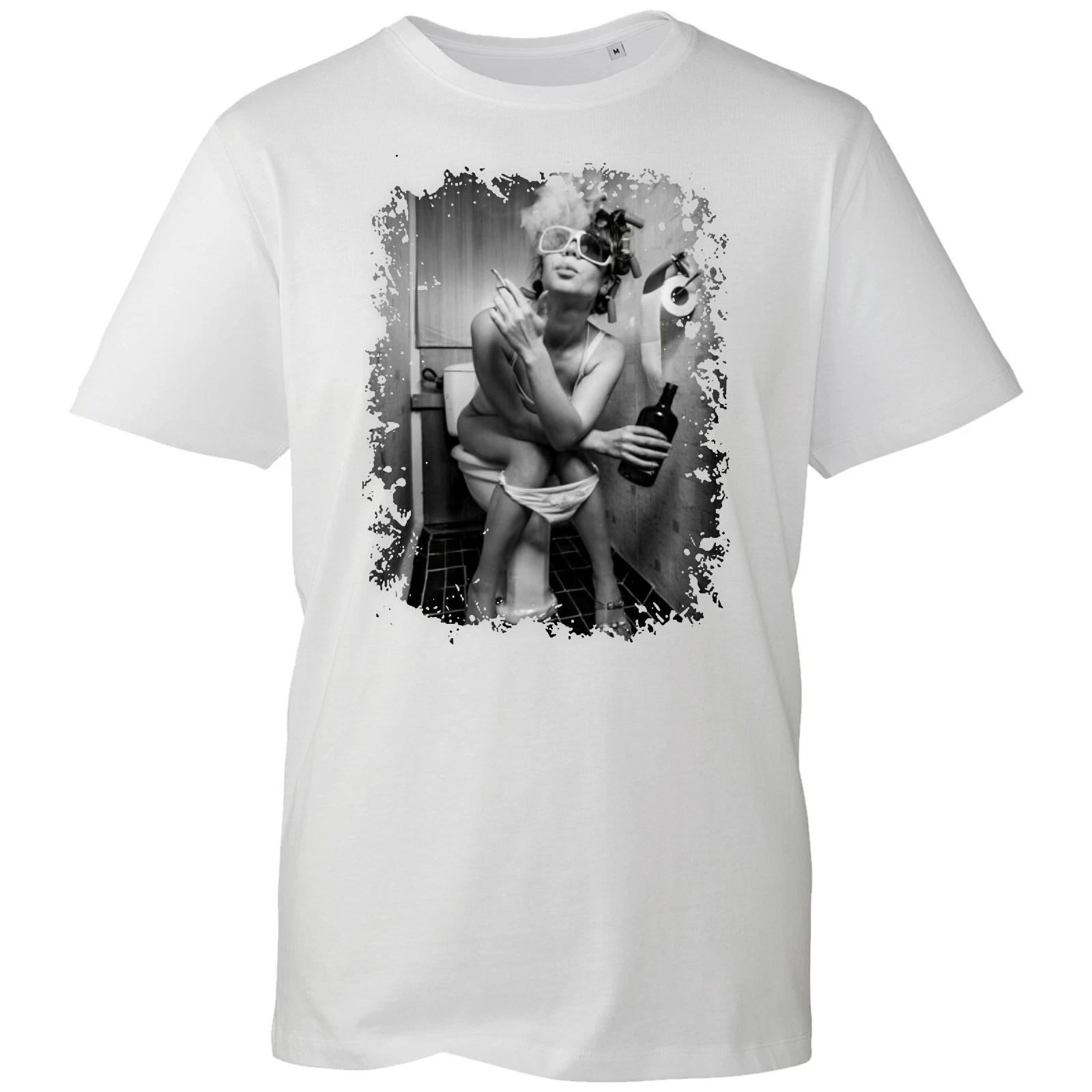 Y2K Vintage Lady Smoking On Toilet Graphic Retro Punk Grunge Streetwear T-Shirt S