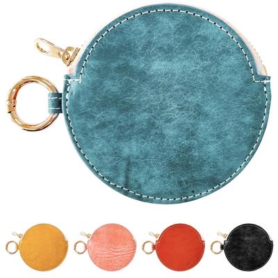 Mini Round Coin Case, Round Pouch, Genuine Leather, Women's and Men's, Slim, Round Wallet with Dividers for Coins, Keys, and Small Items, CC-C1-02,