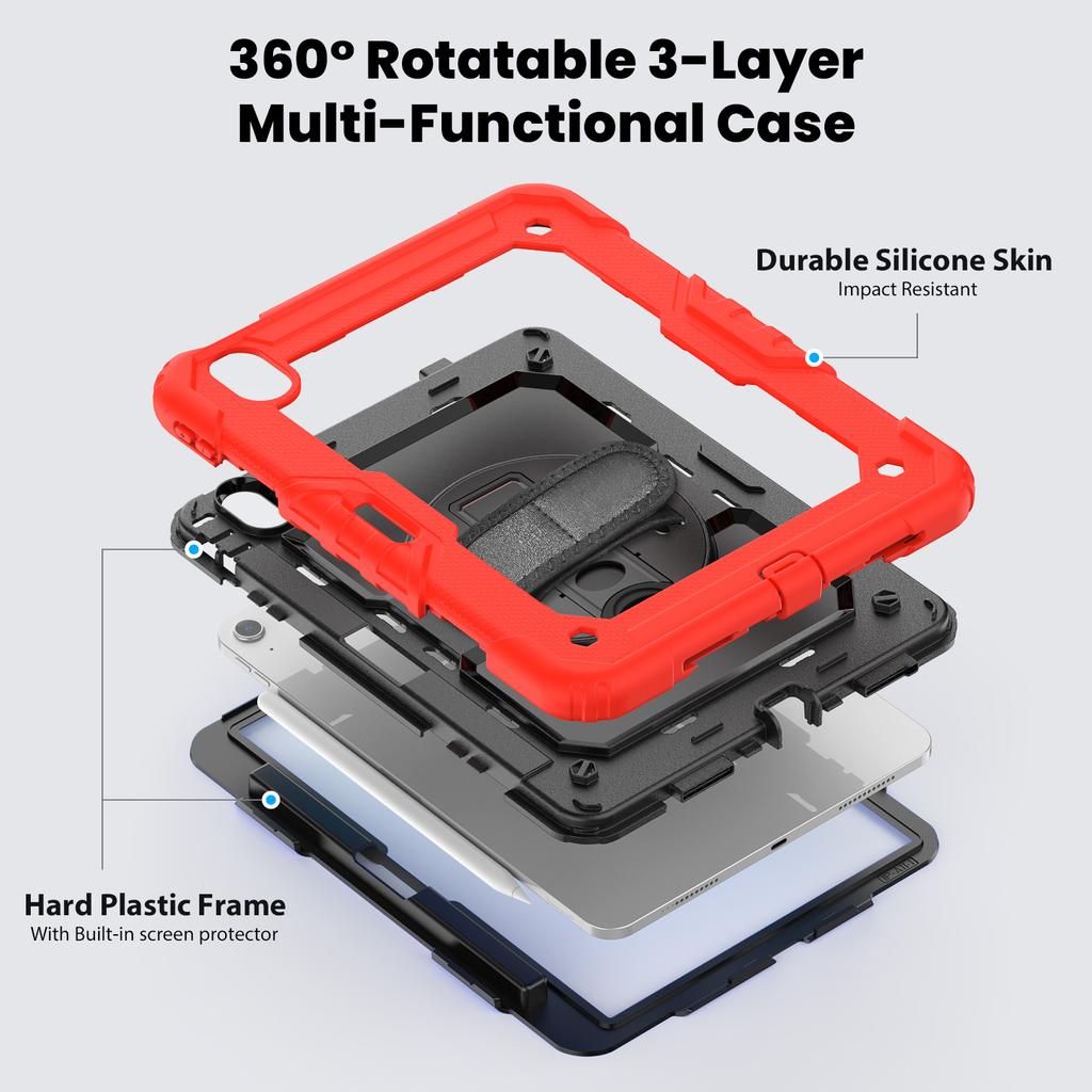 Heavy Duty Full-Body Protective Case for iPad 10 9.7 Pro Air 11 A16 Shockproof Cover Screen Protector Hand Shoulder Strap Stand