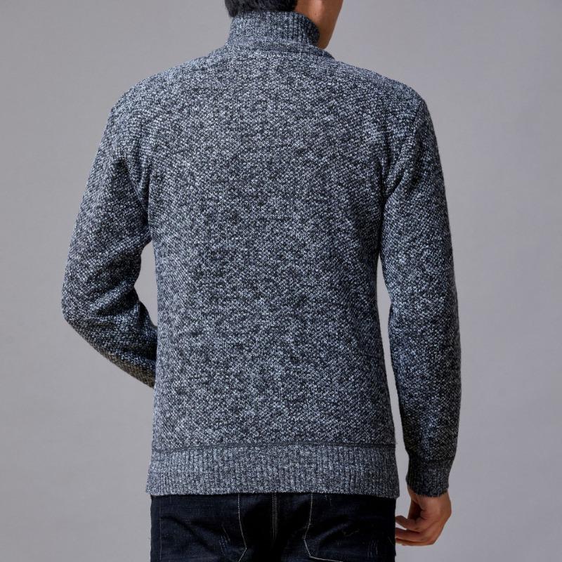 Mens Stand Collar Fleece Lined Solid Loose Knit Zip Up Long Sleeve Sweater Cardigan Coat